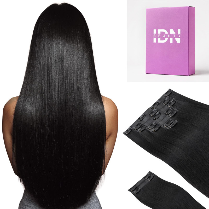 Idn Beauty Seamless Clip In Hair Extensions Human Hair Yaki Straight 16 Inch