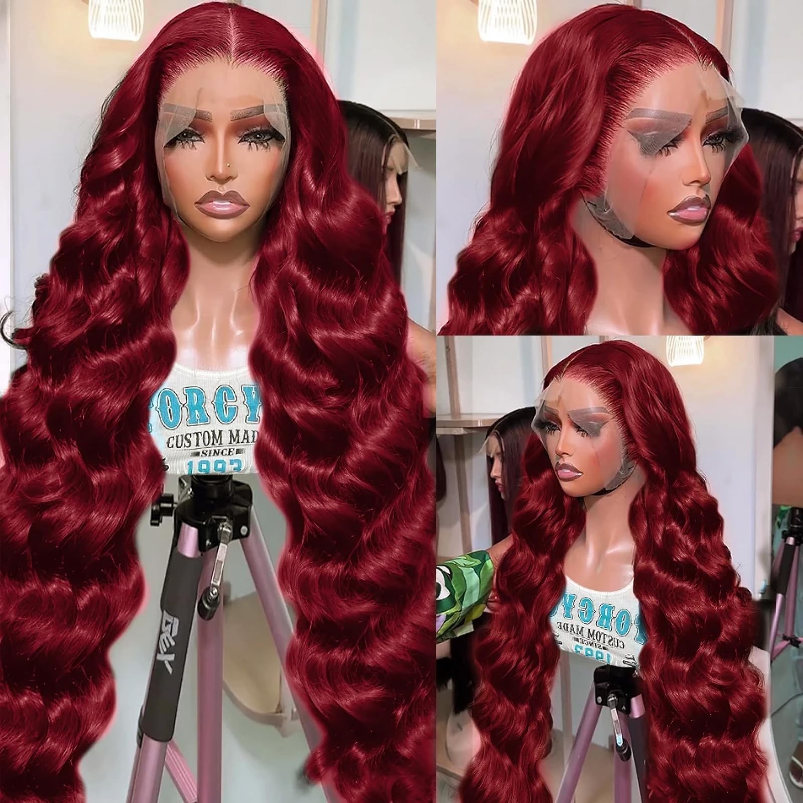 QZOQZO 28 Inch 99j Burgundy Lace Front Wigs Human Hair Red Burgundy Wig 180% …