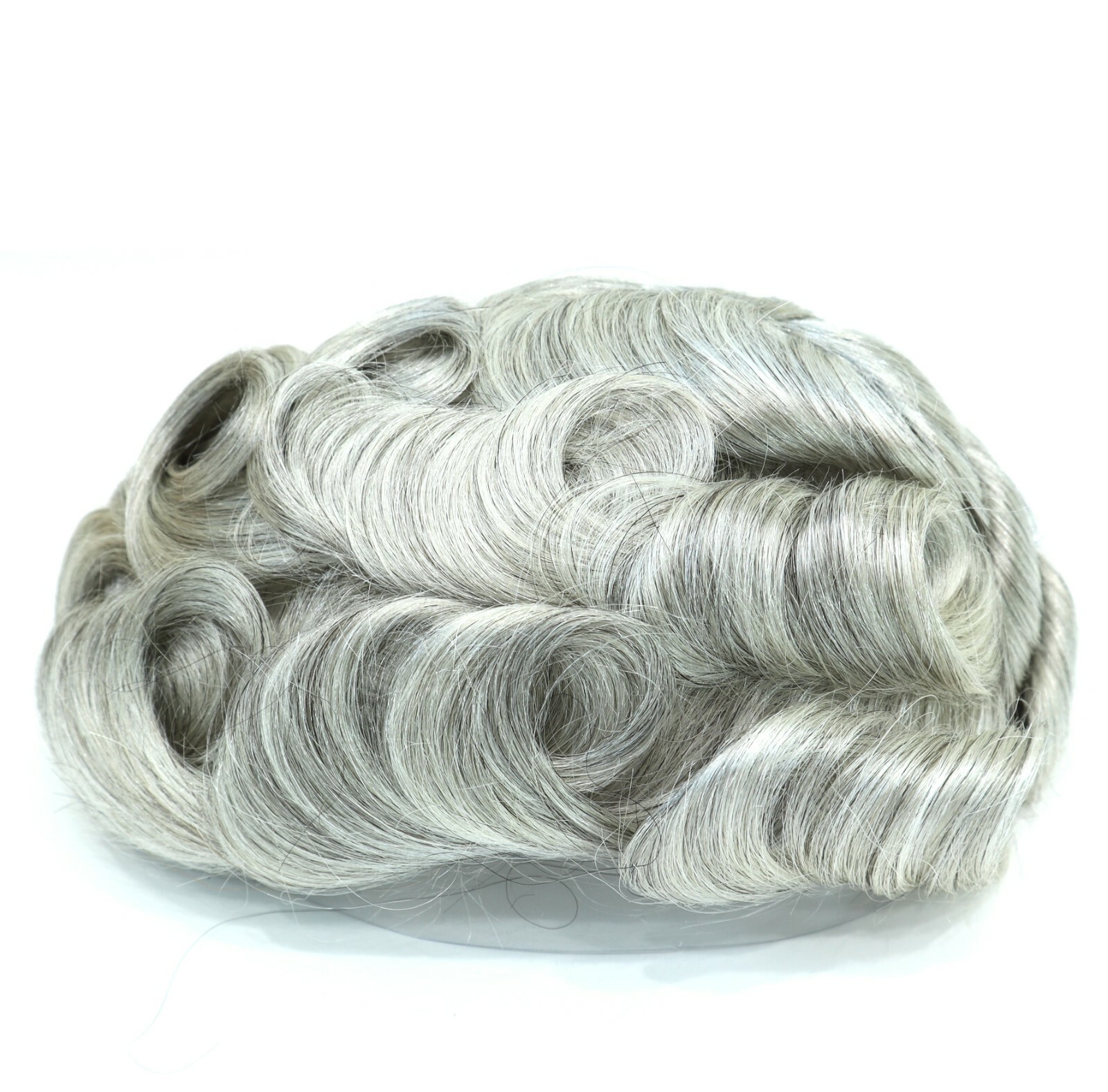 Mens Toupee Human Hair Replacement System Poly Skin V-loop Grey Hairpieces #1B80