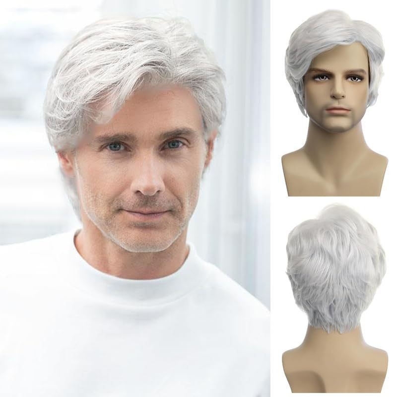 6in Men’s Short Brown Black Straight Wig Full Heat Resistant Synthetic Party