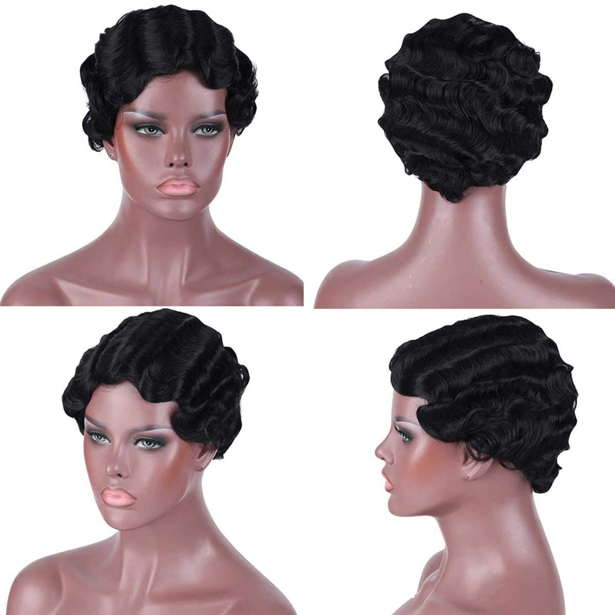 Fashionable Short Finger Wave Wig – 7 Color Options, Heat-Resistant Synthetic
