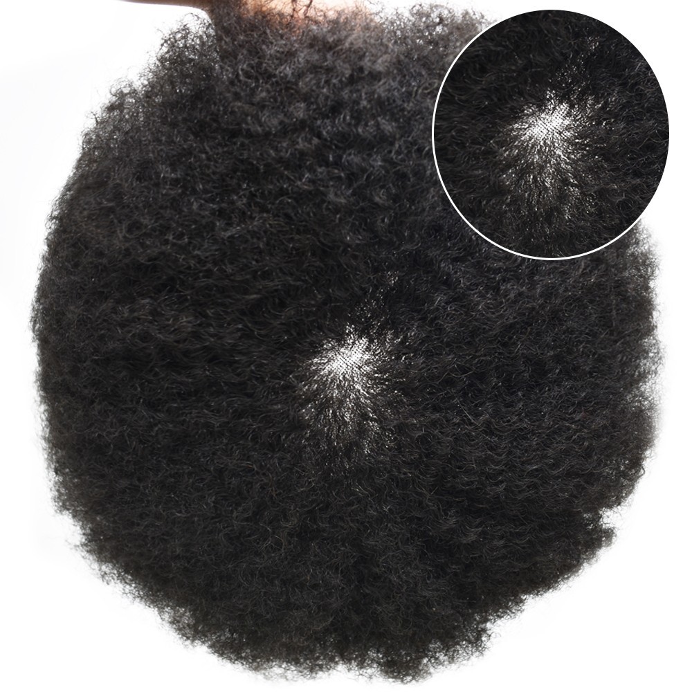 Afro Toupee for Black Men Fine Mono Mens Toupee Human Hair System Curly Hair