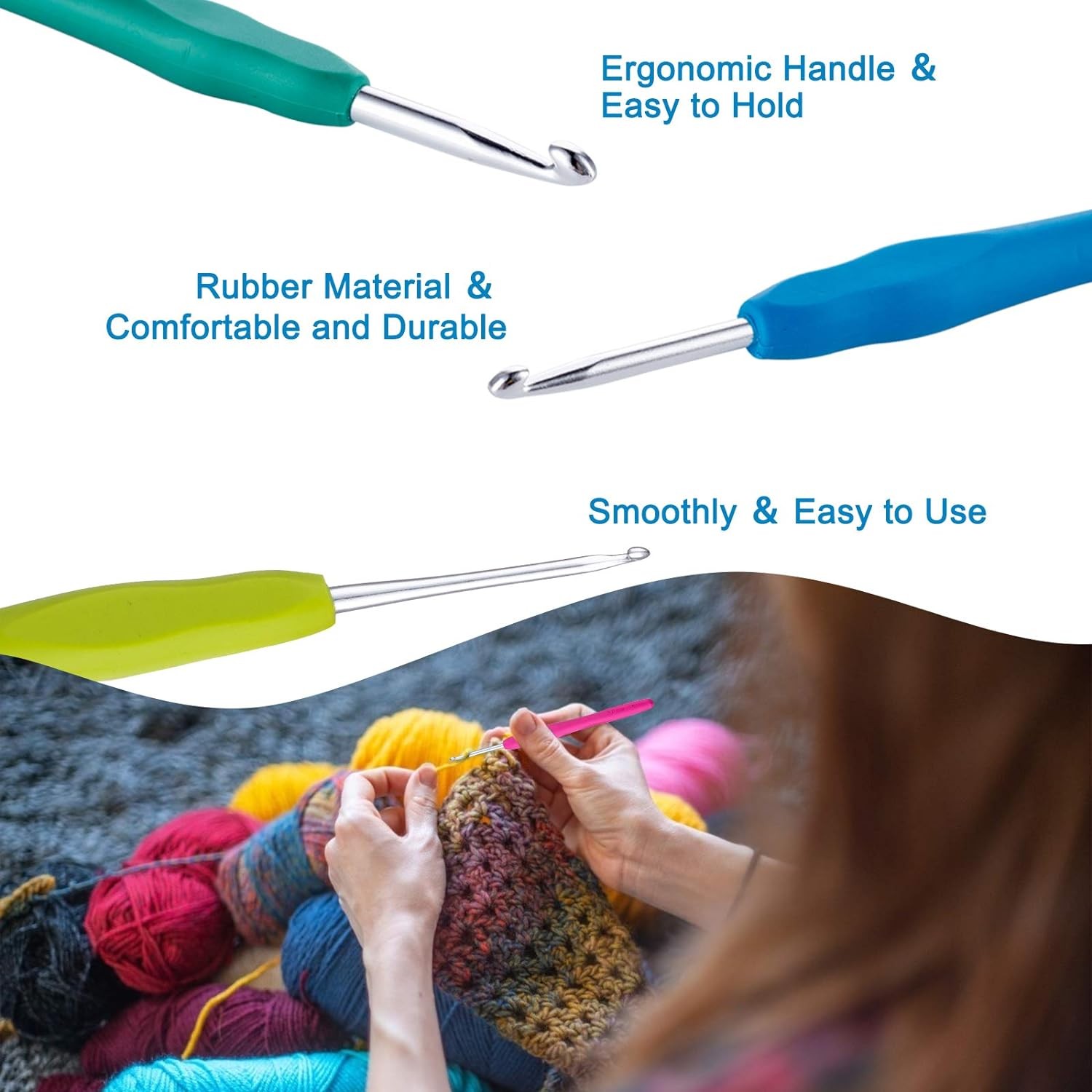 Vodiye Professional Extra Long 10mm Crochet Hooks, Ergonomic 10mm, Colorful