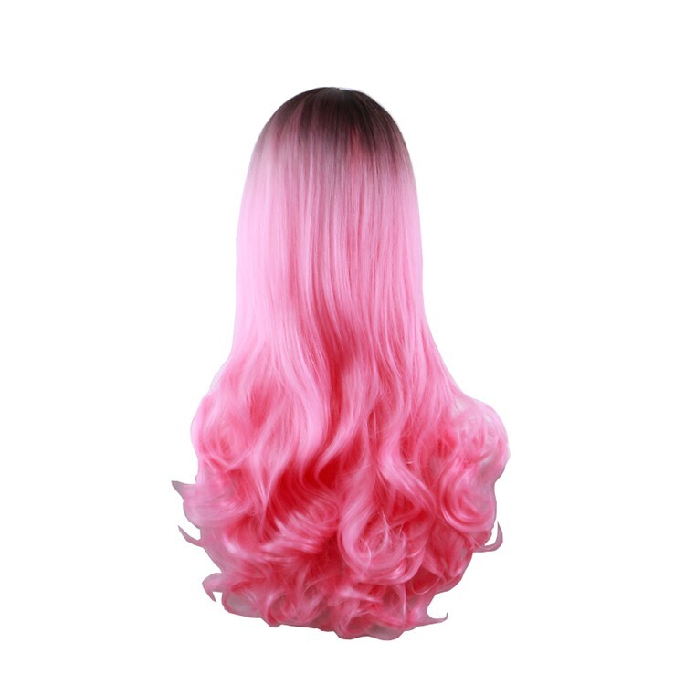 26″ Pink Natural Long Wavy Full Wigs Cosplay Party Synthetic Wig Heat Resistant