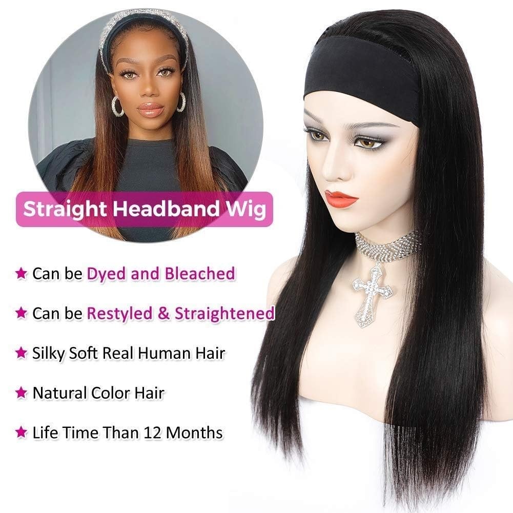 TNICE Headband Wig Human Hair Straight 18 Inch 18 Inch, Natural Black