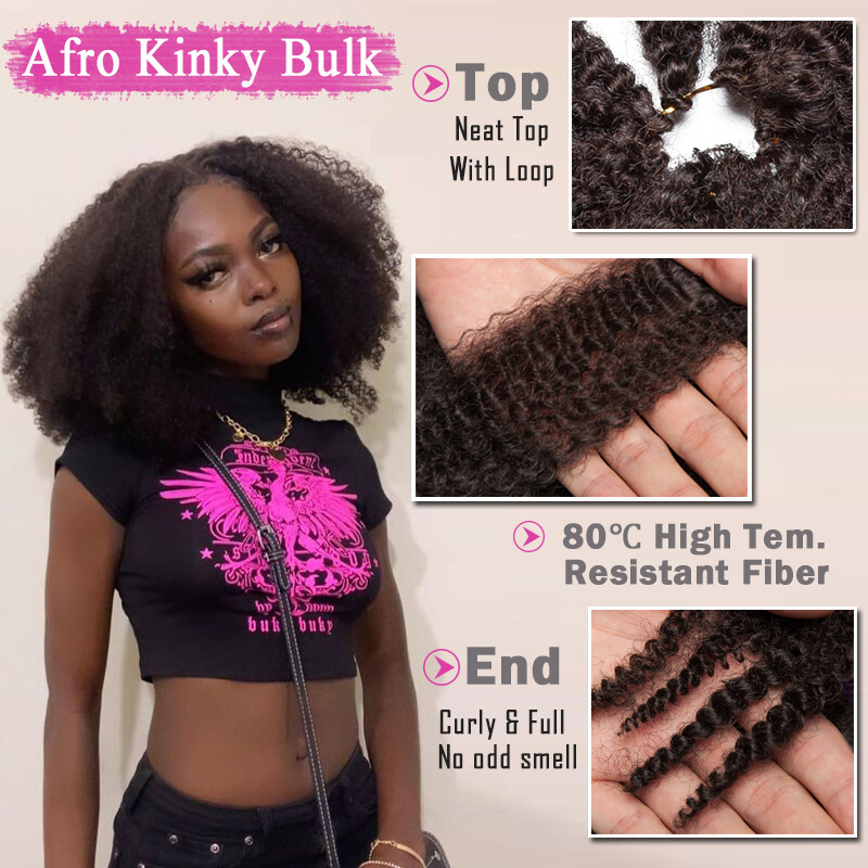 Afro Kinky Bulk Hair Extensions Braiding Bundle Twist Curly Braids 11 inch Short