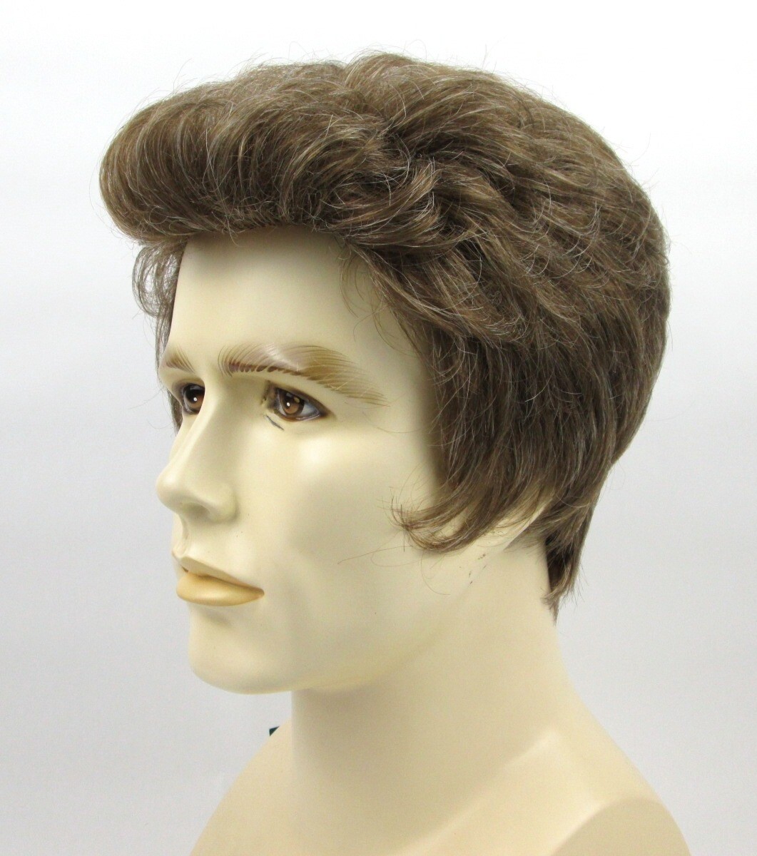 MENS MALE SHORT STRAIGHT HAIR WIG FEATHERED BACK POMPADOUR SIDE PART GREGORY