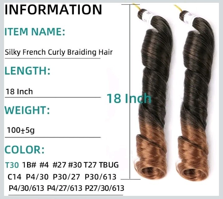 18″ Silky French Curly Braiding Hair 8 Packs Full Head Extensions