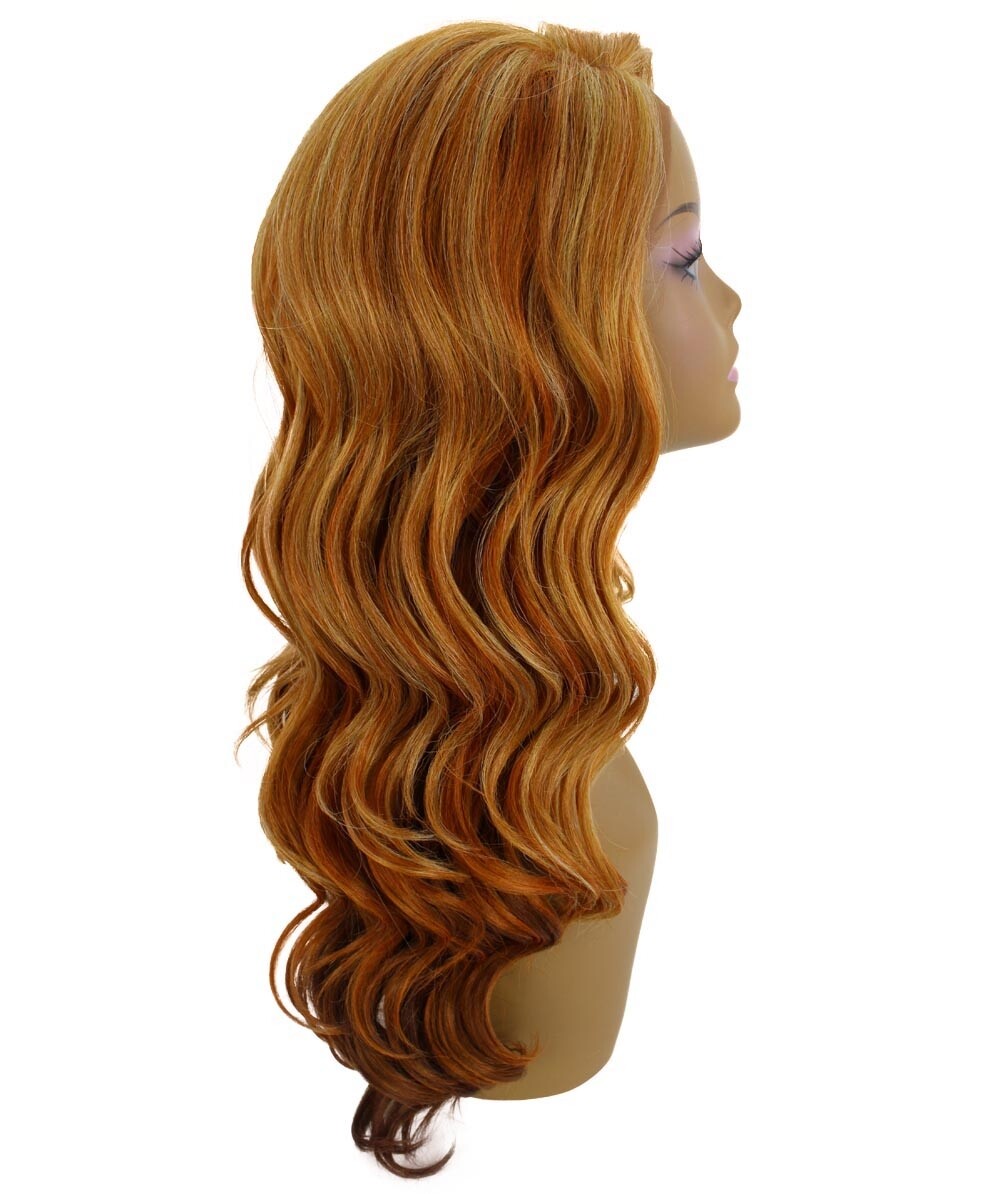 Lucinda Wavy 23 Inch Long 4X4 Hand-Tied Lace Front Wig, Strawberry Blonde