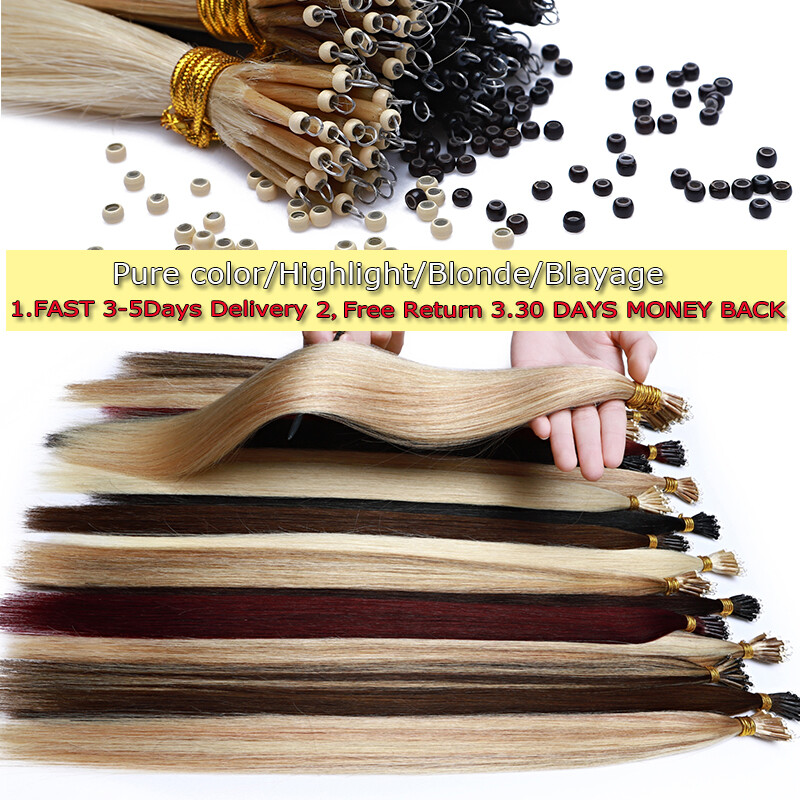 Nano Ring Loop Remy Human Hair Extensions Thick Full Head Micro Bead Tip 150G 8A