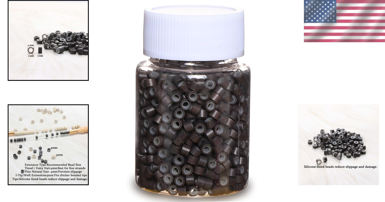 4mm Hair Extension Silicone Beads – 1000pcs Dark Brown Micro Rings for Styling