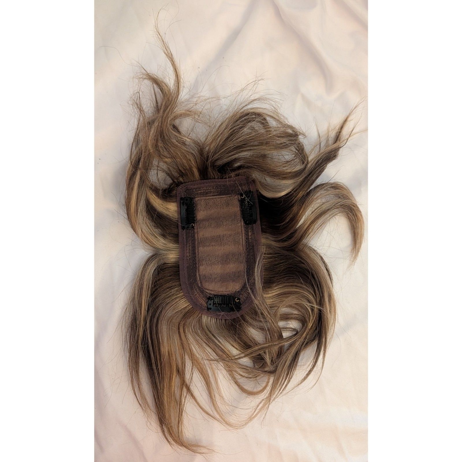 Rich Choices Human Hair Topper W/ Bangs Clip In 6″ Med Brown Highlight Blonde