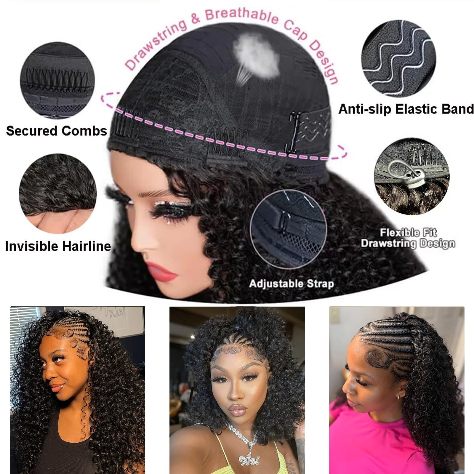 Deep Wave Curly Half Wig 28″ Human Hair, 200 Density, Glueless, Flip Over, Seaml