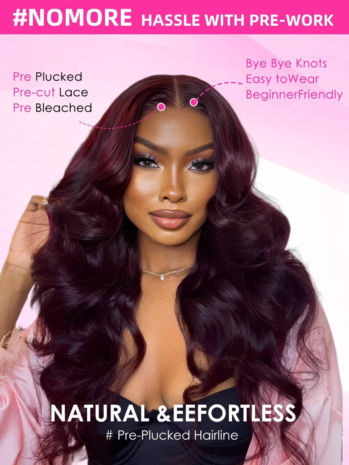 24″ Black Cherry Body Wave 360 Lace Front Wig – Human Hair, 200% Density, Gluele