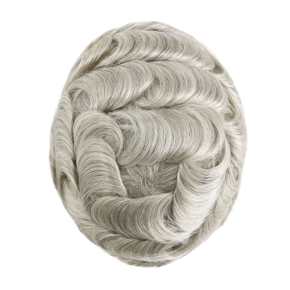 Mens Toupee Swiss Lace Human Hair Replacement Systems Grey Hair Pieces #580