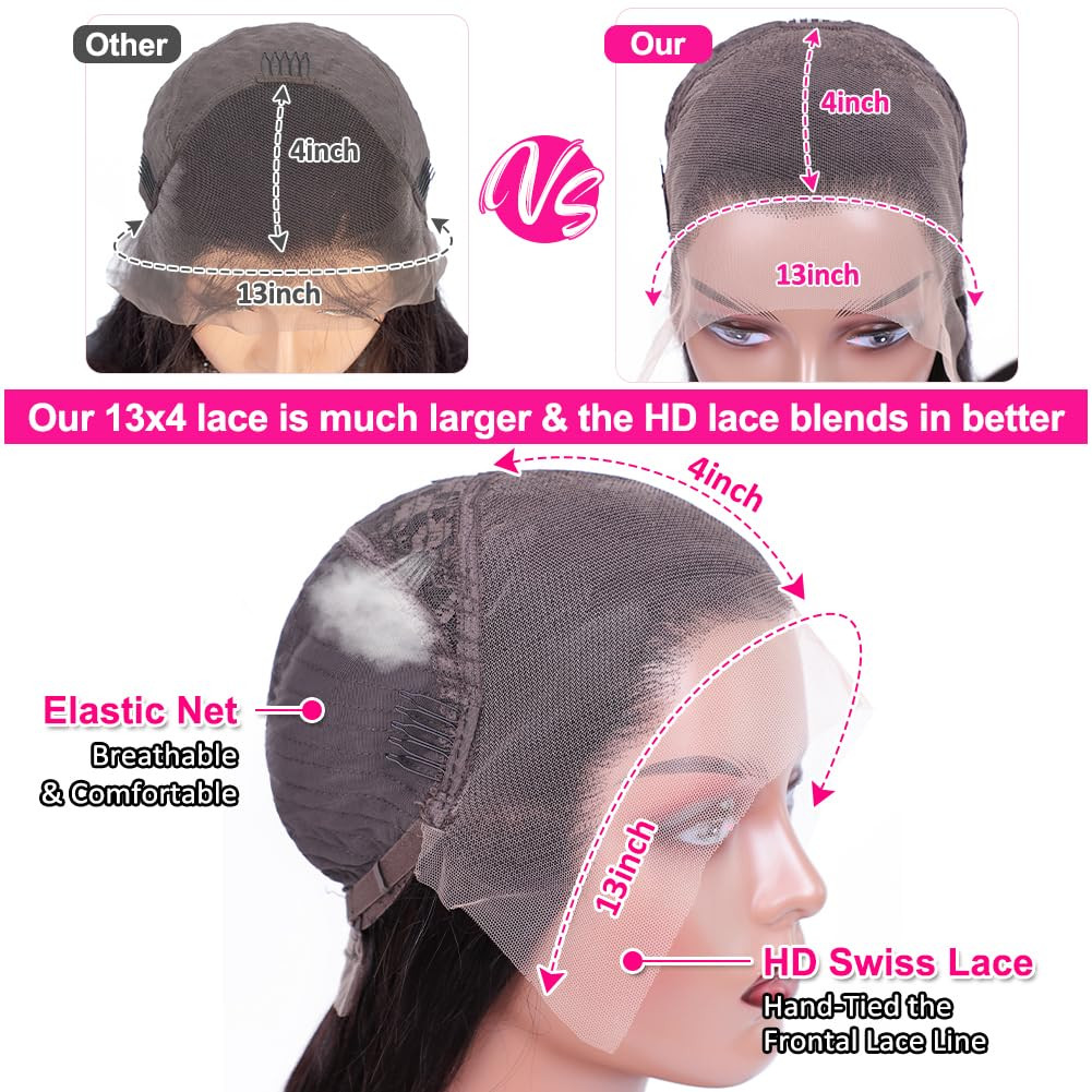 13×4 HD Transparent Lace Front Wigs Human Hair Pre plucked Bleached Knots