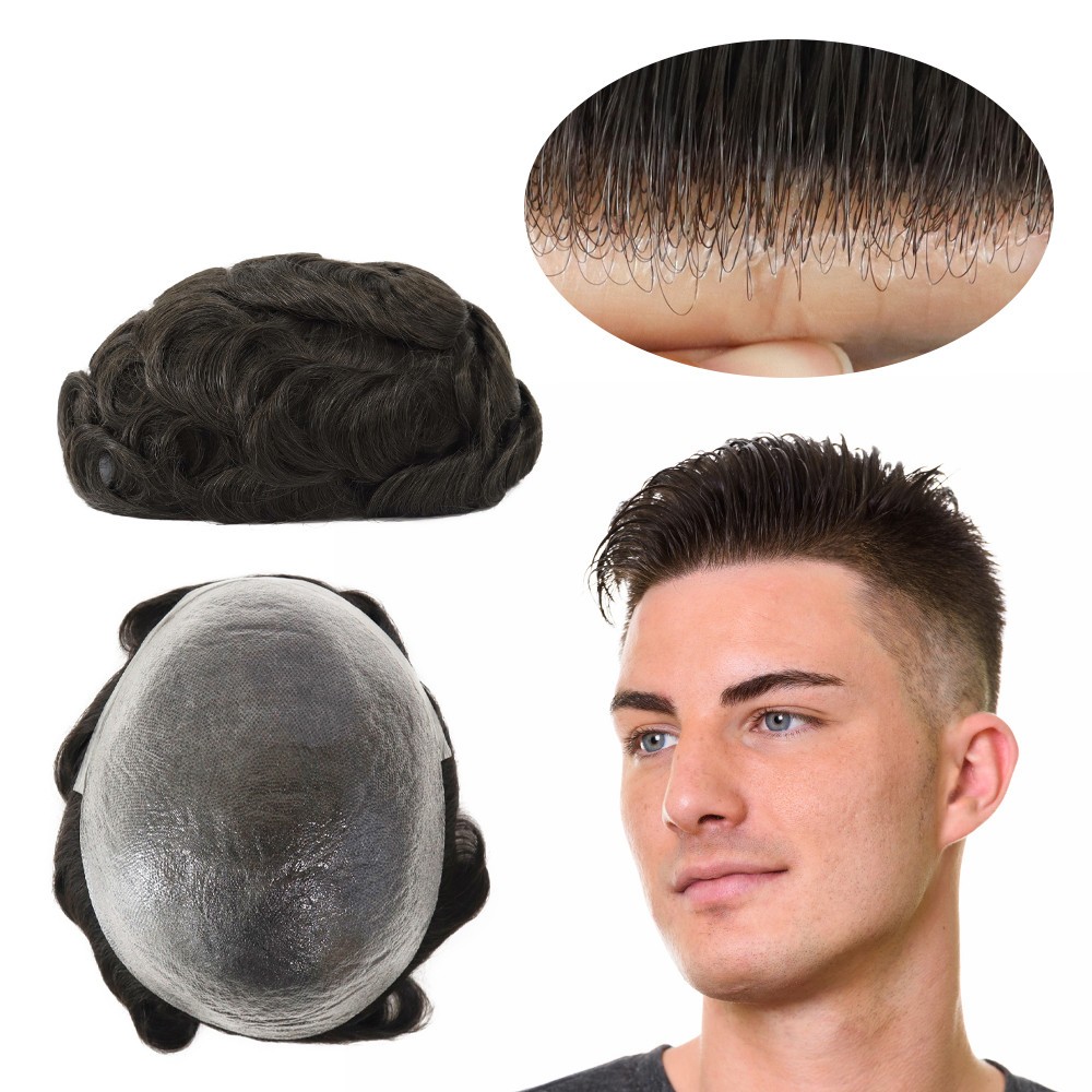 Ultra Thin Skin Super Toupee for Men Human Hair System Medium Brown Hairpiece #3