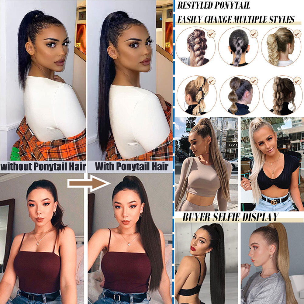 1PCS Real Thick Clip In as Human Remy Hair Extensions Pony Tail Wrap On Ponytail