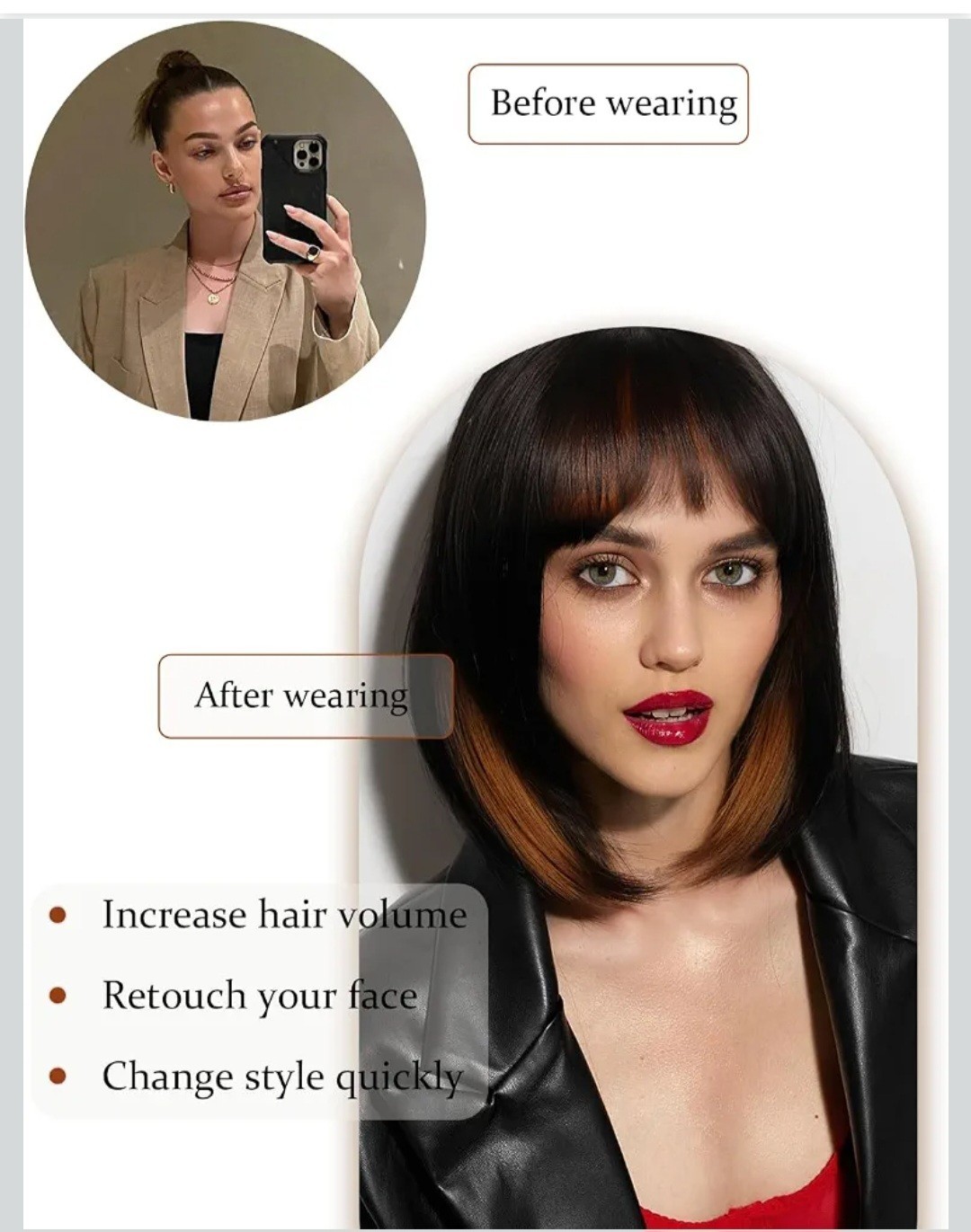 Peek A Boo 10″ Bob Wig With Hair Nets Dark Brown W/light Brown Accents New