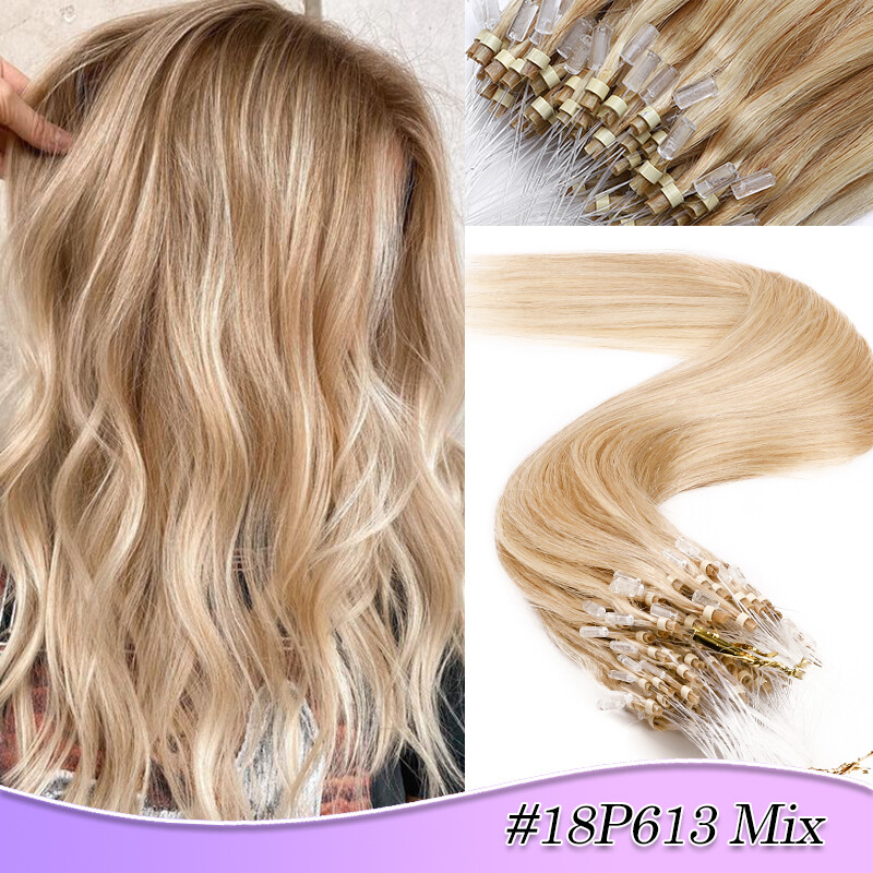 200Strands Microlink Remy Human Hair Extensions Micro Ring Loop Beads Full Head