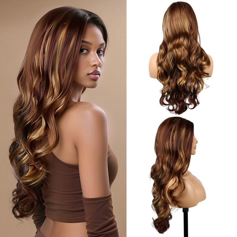28″ Honey Blonde Layered Long Curly Wavy Synthetic Wig Women Ombre Cosplay Party