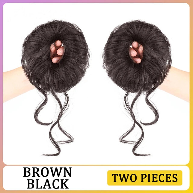 2 Pieces Girls Messy Hair Bun Hair Scrunchies Extension Curly Wavy Messy Chignon
