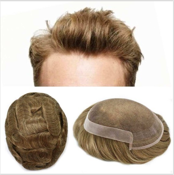 Swiss Lace Front Mens Toupee Poly Skin Hairpieces Human Hair Replacement System