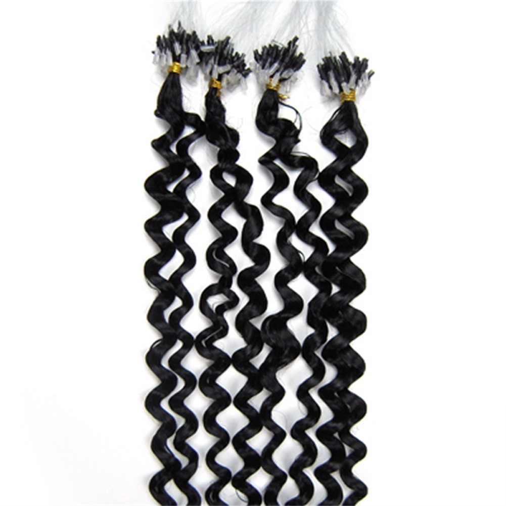 Micro Beads Loop Ring Link Real Human Hair Extensions Water Curly 20inch 100S50g