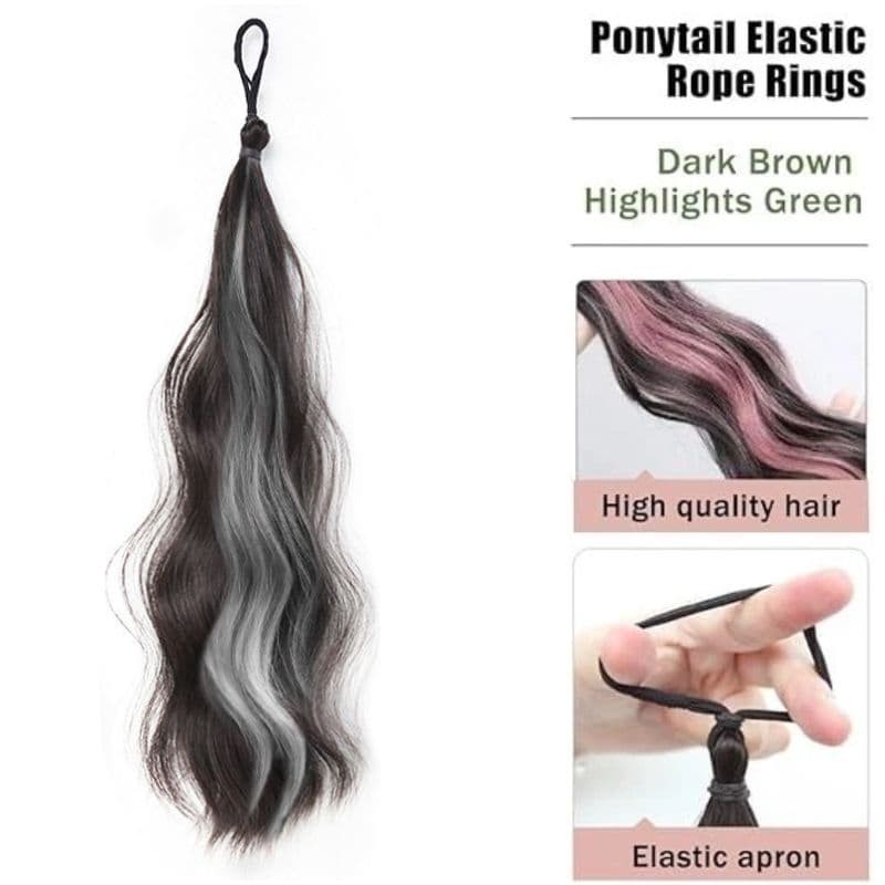 Wavy Ponytail Hair Extension Elastic Tie Dye Braids with 10 PCS Rubber Hair Ties