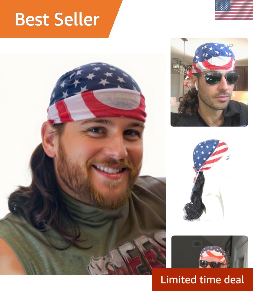 Lightweight Patriotic Mullet Wig Skull Cap – Fun Headpiece for Celebrations
