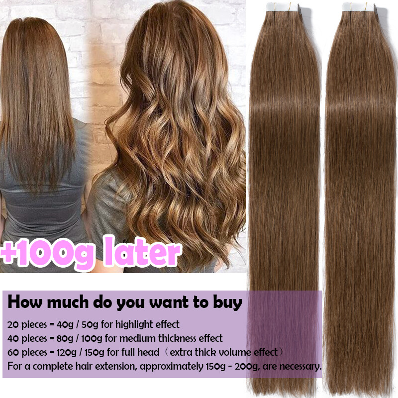Traceless Russian Tape In Remy Human Hair Extensions Skin Weft FuLL Head Ombre#
