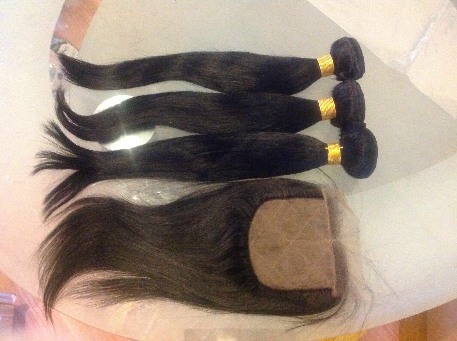 12AA BRAZILIAN VIRGIN HAIR JET BLACK 14+14+14&14 SILK BASE CLOSURE 4X4 STRAIGHT