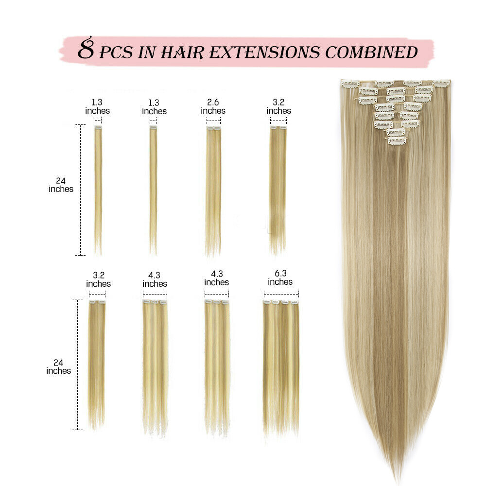 THICK 100% Real Clip In as Human Hair Extensions Weft FULL HEAD Balayage Brown