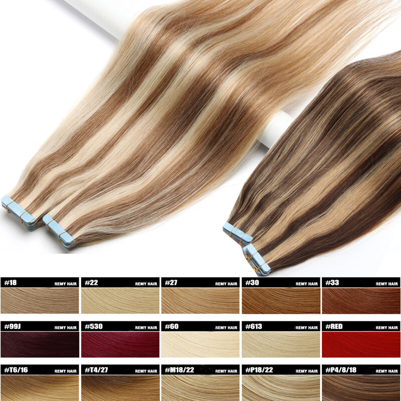 8A Indian Remy Tape In 100% Real Human Hair Extensions Full Head Skin Weft 20pcs