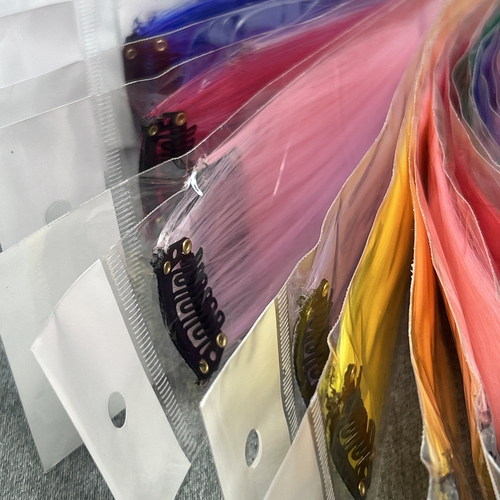 14 Piece Multi Color Rainbow Clip In Hair Extensions Lot 22” Long 1” Wide Clip