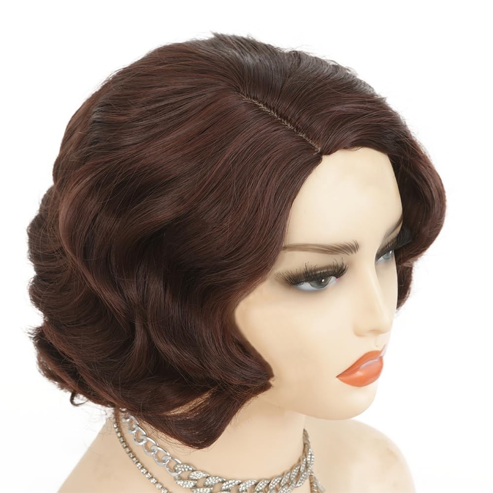 Brown 1920s Wigs for Women Finger Wave Wig Vintage Wigs Lady Synthetic Fiber Wig