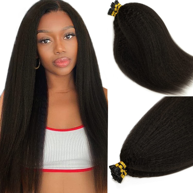 Caliee I Tip Hair Extensions Human Hair Straight 20 Inch Yaki Coarse I Tips