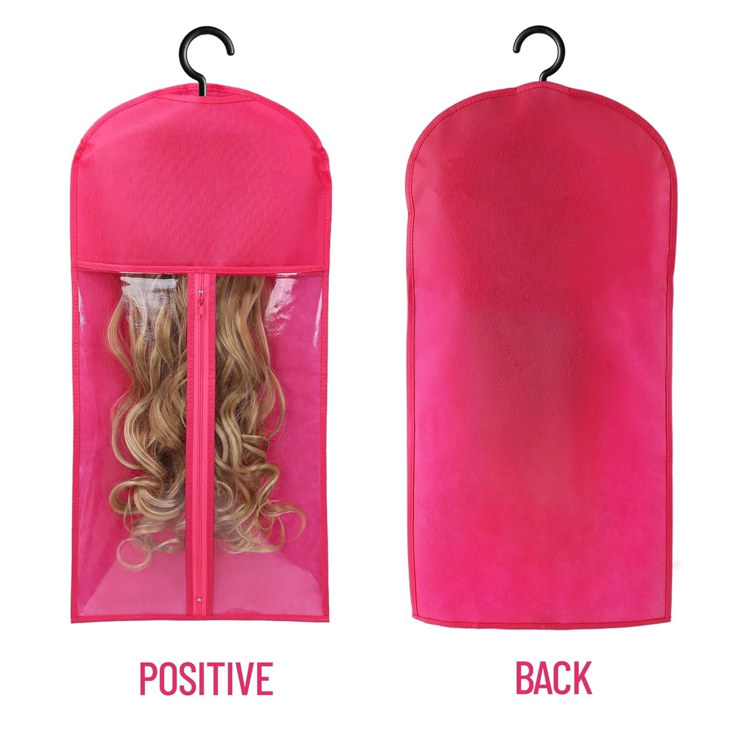 3PCS Hot Pink Wig Hook Hanger Hair Holder Storage Dustproof Bag Non-Woven Fabric