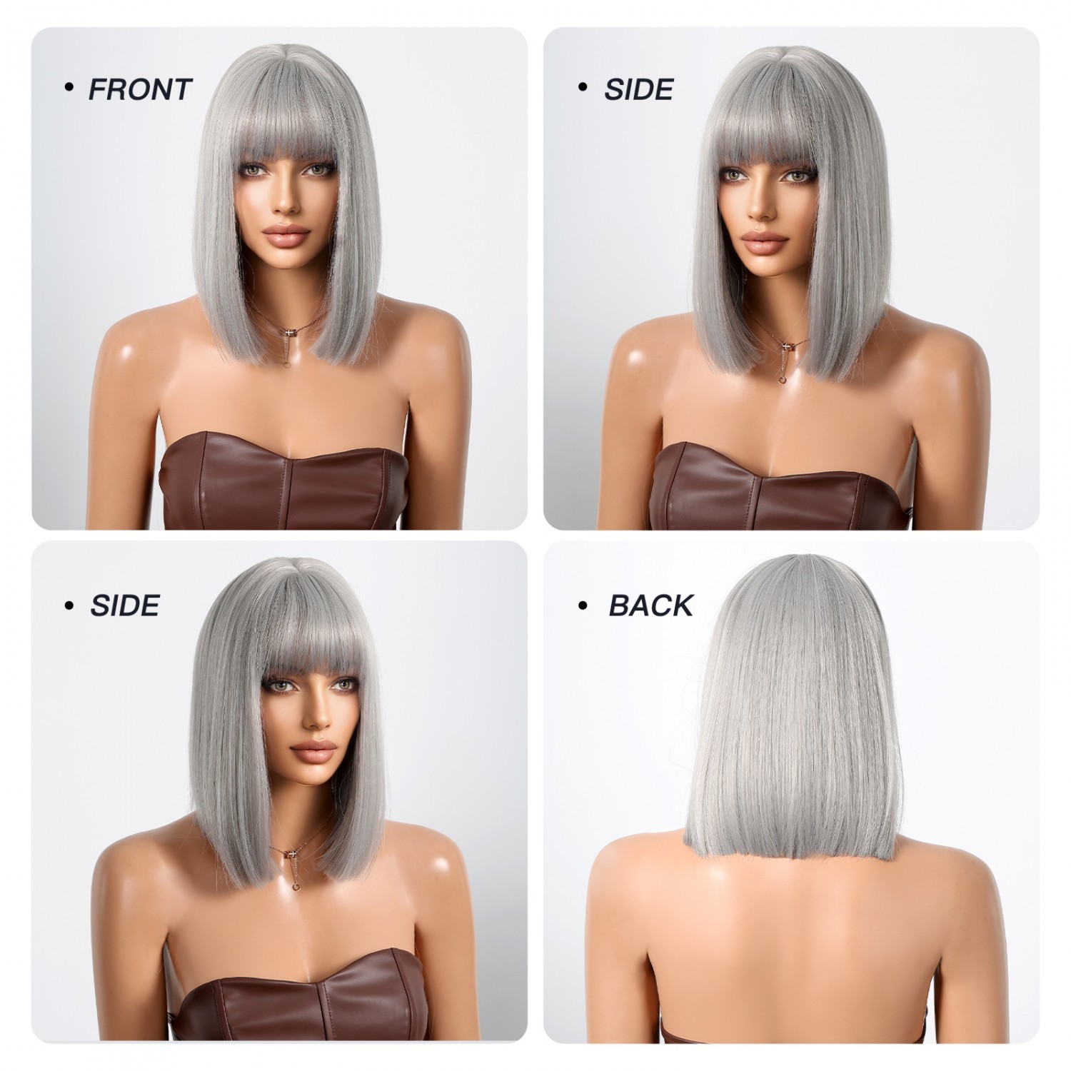 Grey Soft Synthetic Hair Heat Resistant Straight Costume Wigs With Bangs