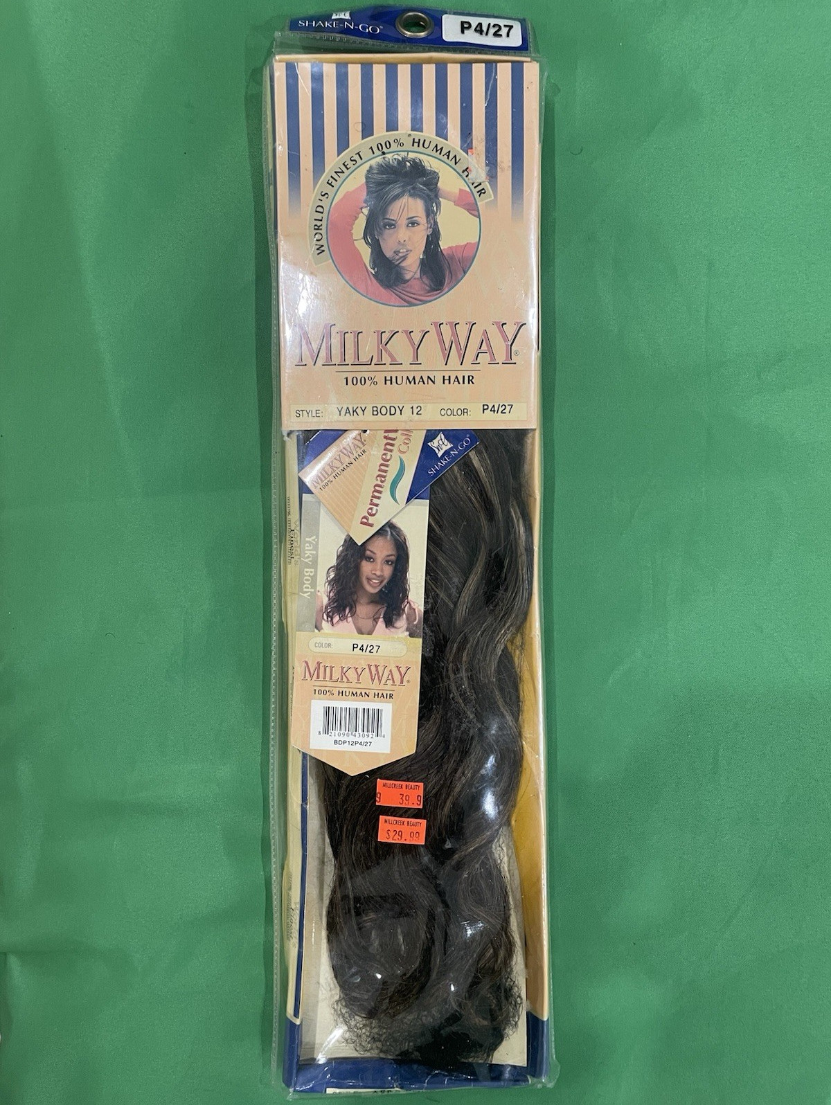 Milky Way 100% Human Hair Yaky Body Wave Extensions 12″ Sew-In P4/27