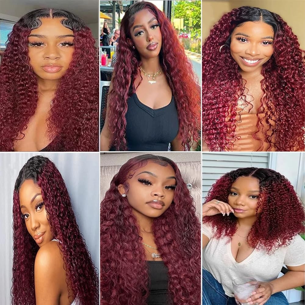 Nuailisex Burgundy Human Hair 1B99J Bundles Human Hair Ombre Kinky Curly