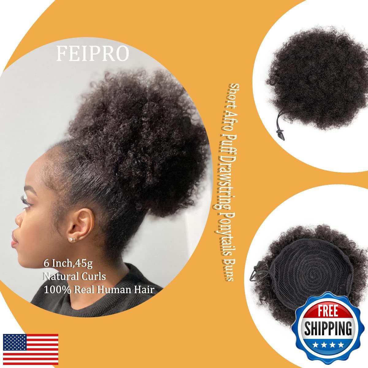 FEIPRO Curly Ponytail Extension for Black Women Real Human Hair Natural Draws