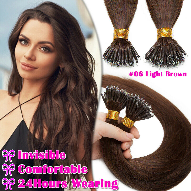 Nano Ring Hair Extensions Micro Nano Beads Link Real Human Hair Full Head 200str
