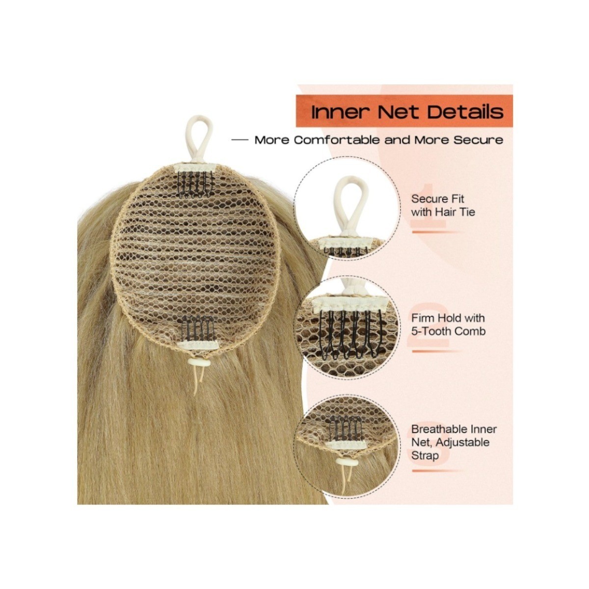 SEIKEA 18in Straight Cheer Ponytail Hair Piece Brown Extension Dance Pom