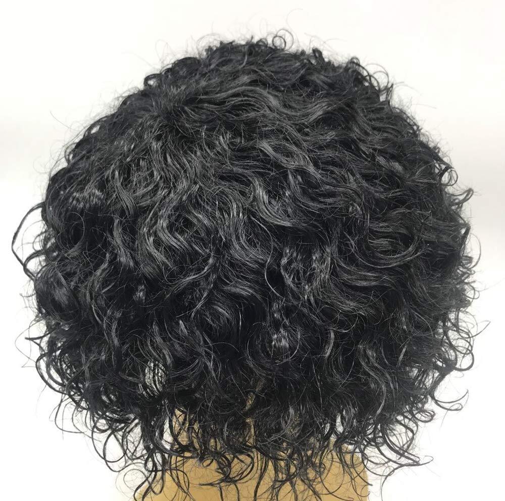 Afro Curly Wavy Human Hair Replacement System Mono Poly NPU Wig Mens ToupeeUS