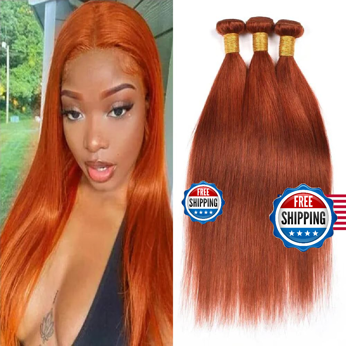Qeuope Orange Straight Bundles Color 350 Human Hair Bundles 22 24 26 Inch 8A