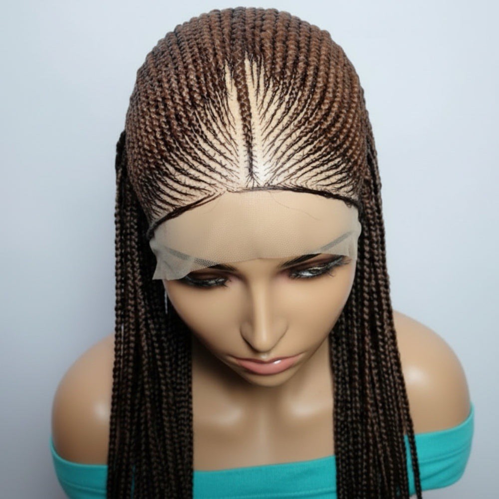 Brown Braided Wig. Cornrow with Individual Braids. Full Lace Baby Hair -36in