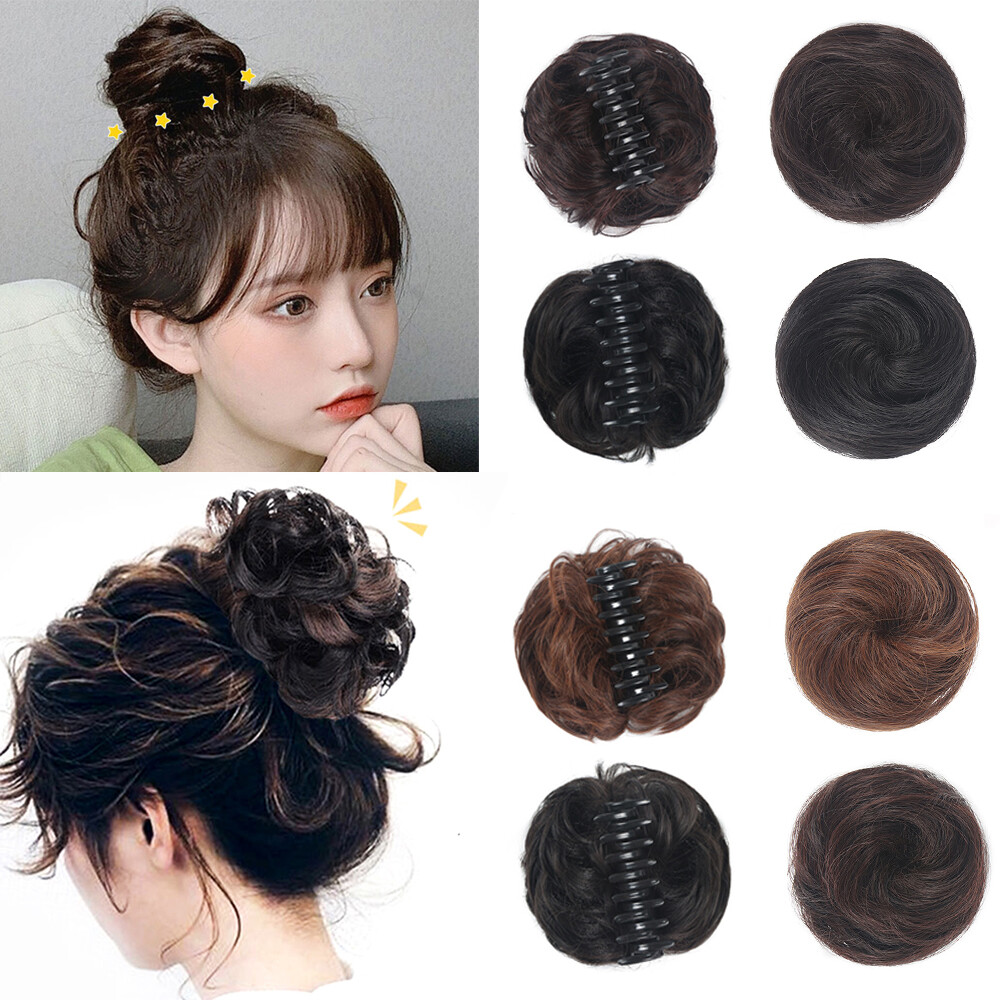 Mini Claw on Messy Bun Hairpiece Chignon Clip In Updo Cover Wedding Donut Hairdo