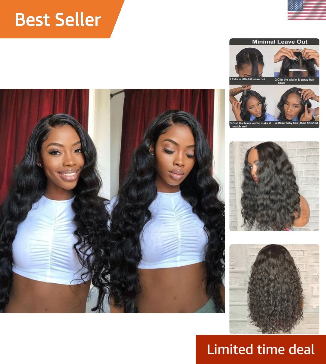 Comfortable and Stylish Glueless U Part Wig – Water Wave, 14 Inch Adjustable
