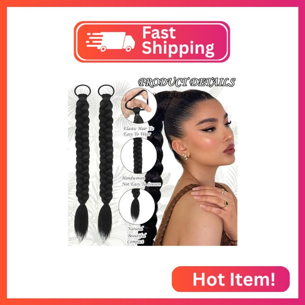 2Pcs Braided Ponytail Extensions with Hair Ties Soft Synthetic Hair Pieces Strai